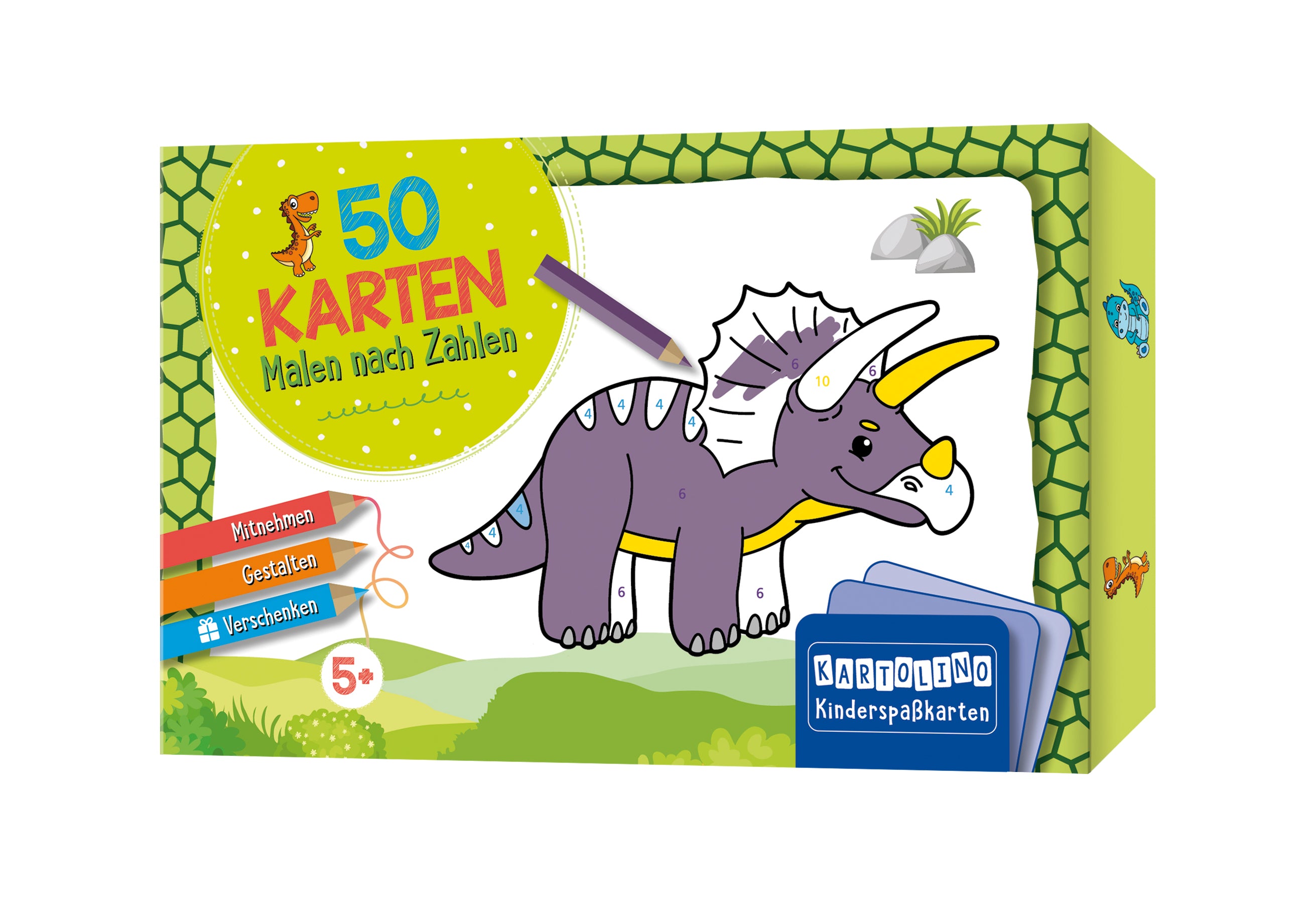 50 Karten Malen nach Zahlen - Dinosaurier