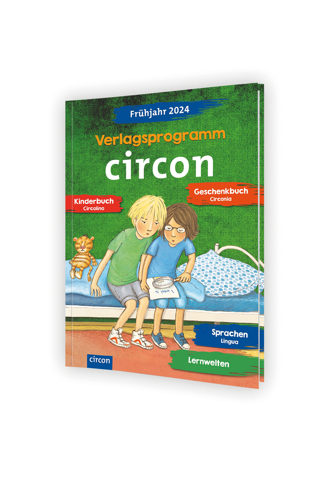 Das Bild zeigt das Cover des Verlagsprogramms Frühjahr 2024 des Circon Verlags in 3D.